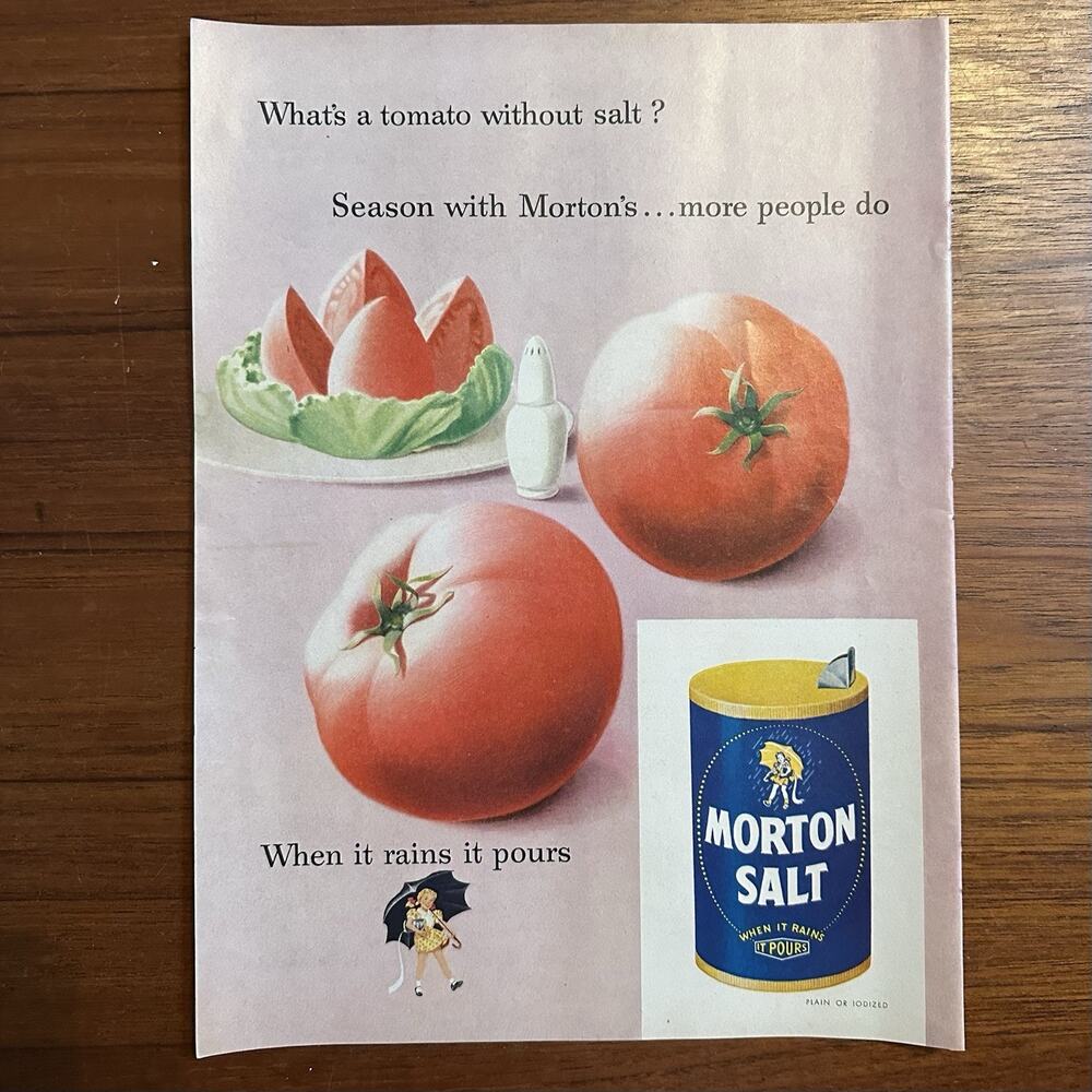 1952 Morton's Salt Tomato Vintage Print Ad Life Magazine
